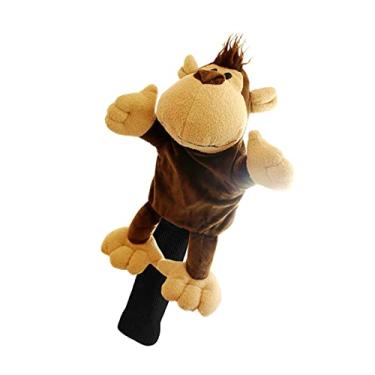 Imagem de shamjina Capa de cabeça para taco de golfe de pelúcia animal madeira capa de cabeça de substituição manga protetora engraçado para acessórios de, Macaco