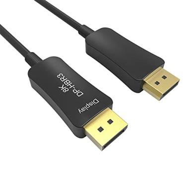 Imagem de Cabo de fibra DP para DP da Jeirdus macho para macho 32 Gbps de alta velocidade 8 k@60 Hz 4 K @ 140 Hz, porta de exibição DP 1.4 para projetor HDTV de grande jogo, host de PC, cartão de gráficos, 50 metros
