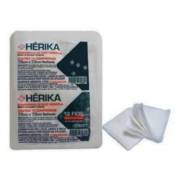 Imagem de Compressa de Gaze Estéril 13 fios Hérika 7,5x7,5cm 10un AMERICA MEDICAL