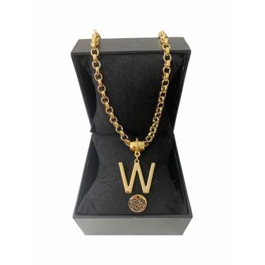 Imagem de Colar Feminino Elo Português Grosso 6mm Letra "W"