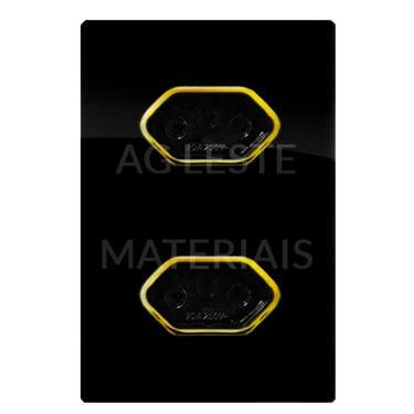 Imagem de Cj Tomada Dupla 10A Com Suporte 4X2 - Dicompel Novara Preto Brilhante Gold - Dnv1700/32Pbgd