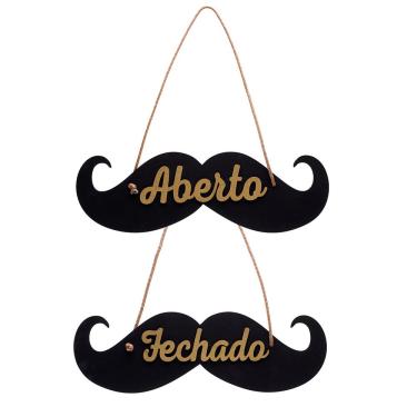 Imagem de Placa MDF Aberto Fechado Para Barbearia Modelo Bigode