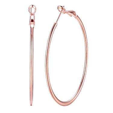 Imagem de Brincos de argola de aço inoxidável de 60 mm em ouro rosa grande prateado para mulheres, meninas, grandes, hipoalergênicos, argolas delicadas para orelhas sensíveis, 6 cm