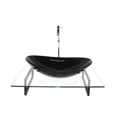 Imagem de KIT CUBA DE VIDRO OVAL PRETA COM TAMPO 60CM INCOLOR E SUPORTE PRETO