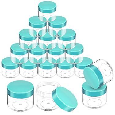 Imagem de Conjunto de 20 potes redondos de plástico para cosméticos, conjunto com tampa para amostra de cremes líquidos, 20 ml (tampa azul-petróleo)