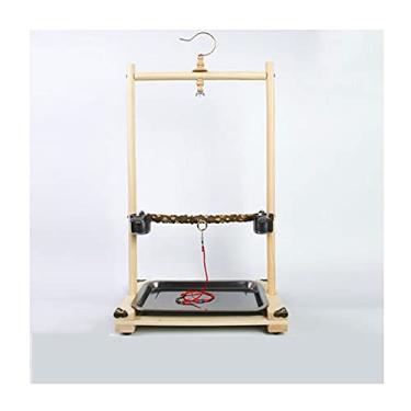 Imagem de KIZQYN Gaiolas tipo gancho suporte de pássaro monge pequeno sol Starling treinamento pássaro papagaio suporte de madeira pássaro pequeno pássaro chassi de aço inoxidável e copo de comida gaiola de voo (tamanho: grande)