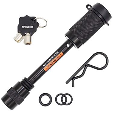 Imagem de TowWorks 79661 Keyed Unique 1/2" Trailer Hitch Lock with 3-1/4" Span, Double Safety Tow Hitch Receiver Locking Pin for Class I II Hitches and Bike Racks