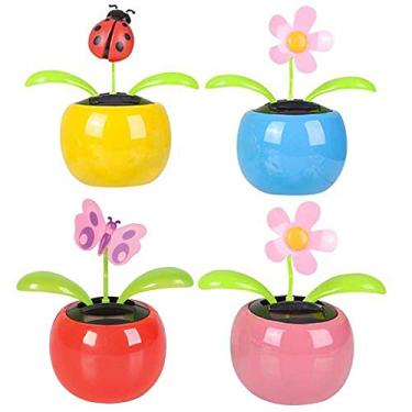 Imagem de ArtCreativity Brinquedos solares para crianças, conjunto de 4, brinquedos de flores dançantes alimentados por energia solar com adesivos adesivos, designs coloridos sortidos, decorações fofas de janela e painel de carro, lembrancinhas de festa infantil