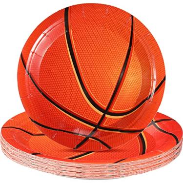 Imagem de Vesici 40 pratos de sobremesa de basquete, pratos de papel de basquete, pratos de festa infantis redondos para comida, bolo, aniversário, tema esportivo, decorações de festa, suprimentos, 18 cm