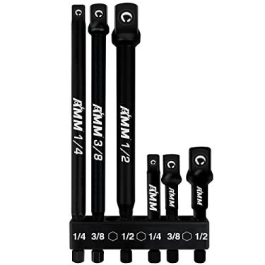 Imagem de AMM Conjunto de adaptador de soquete de grau de impacto de 6 peças, adaptador de chave de soquete de 3 polegadas e 6 polegadas, chave de 0,6 cm, 3/8 e 1,2 cm, adapte sua furadeira elétrica à chave de impacto de alto torque