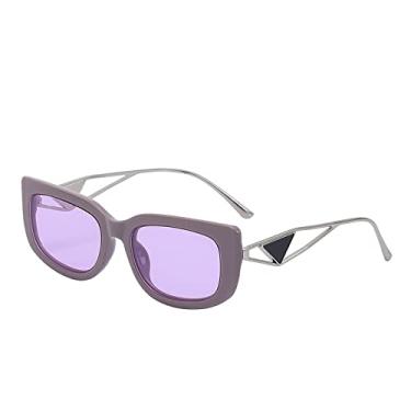 Imagem de Óculos de sol femininos de luxo abertos templos de metal quadrados óculos de sol masculinos femininos uv400 retrô tons pretos, roxo c17, tamanho único