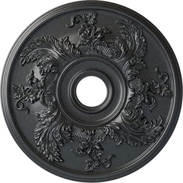 Imagem de Ekena Millwork CM23ACAMF Acanthus Medalhão de teto torcido, 23 5/8 OD x 4 5/8 ID x 1 7/8 P, Americana, 23 5/8"OD x 4 5/8"ID x 1 7/8"P (Fits Canopies up to 8 3/8"), Hand-Painted Pewter