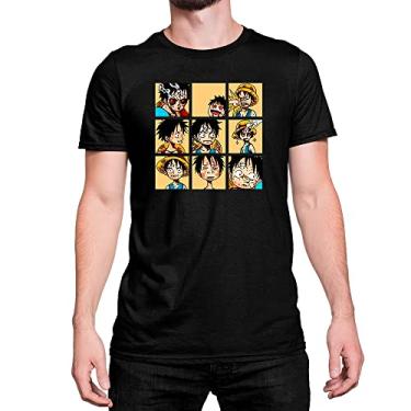 Imagem de Camiseta Luffy One Piece Quadrados Personagem Algodão Cor:Preto;Tamanho:GG