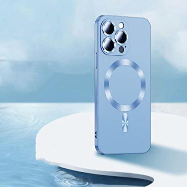 Imagem de Para estojo de carregamento magnético sem fio para iPhone 14 13 12 11 Pro Max Plus Fosco Capa de Proteção de Lente de Vidro de Silicone Macio, Azul Claro, Para Iphone 12