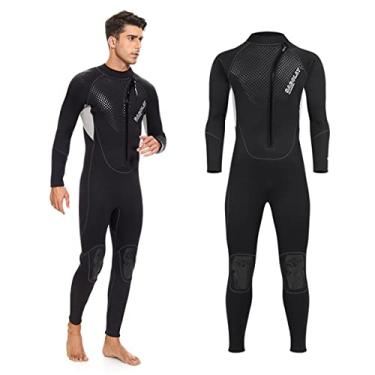 Imagem de Roupa de mergulho masculina de neoprene de 3 mm traje de mergulho de corpo inteiro, roupa molhada de uma peça maiô térmico de água fria para surfe, snorkeling caiaque, natação canoagem, preto, GG