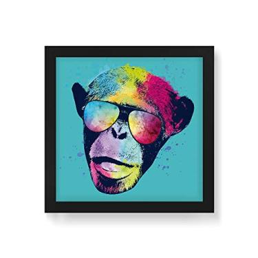 Imagem de Arte Maníacos Quadro Decorativo Macaco Color Fundo Verde - 50x50cm (Moldura em laca preta)