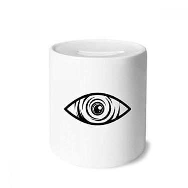 Imagem de DIYthinker Caixa de moedas de cerâmica preta com estampa de vetor de olhos para presente de cofrinho