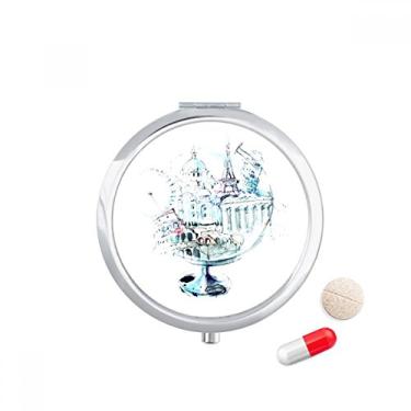 Imagem de Globe London Eye Torre Eiffel Aquarela Caixa de armazenamento de remédios