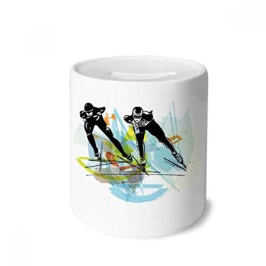 Imagem de DIYthinker Caixa para dinheiro esportiva de patinação rápida em aquarela, caixa de dinheiro de cerâmica, presente de cofrinho