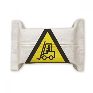 Imagem de Símbolo de aviso amarelo preto empilhadeiras triangulares capa de papel para lenços faciais bolsa de linho de algodão