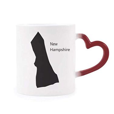 Imagem de Caneca sensível ao calor New Hampshire USA com contorno do mapa vermelho que muda de cor