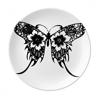 Imagem de Borboleta de estilo chinês com asas florais, prato decorativo de porcelana salver talheres, prato de jantar