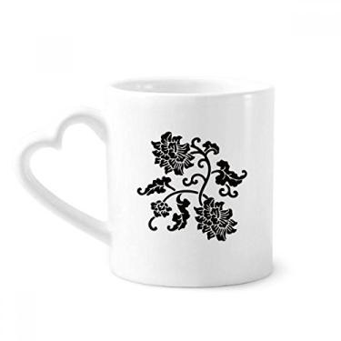 Imagem de Contorno de flores negras Caneca de café cerâmica copo de coração de vidro