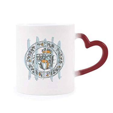 Imagem de Caneca de grés abstrata com estampa de desenho de animal sensível ao calor que muda de cor vermelha