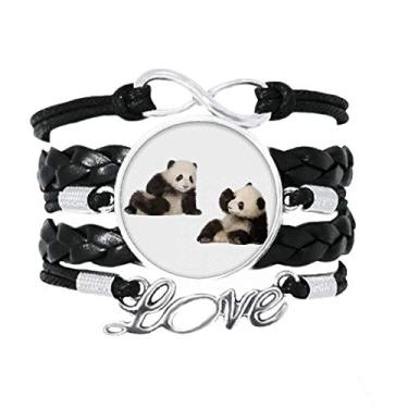 Imagem de OFFbb-USA Pulseira de couro torcido com corda de tricô combinando com panda da Playing Partner para presente