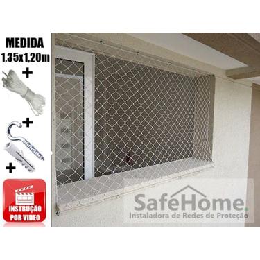 Imagem de Kit Completo de Rede/Tela de Proteção 1,35 x 1,20m para Janelas, varanda. (Crianças, PET's, Gatos, Animais de estimação) O Kit mais completo do mercado. (1,35 x 1,20, Preto)