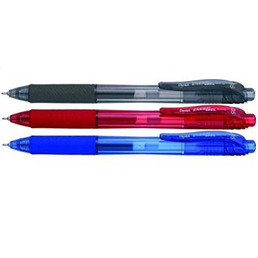 Imagem de kit Pentel Caneta Retrátil Energel 0,5 BLN105 Preta Azul Vermelho