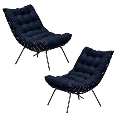 Imagem de Kit 2 Poltronas Decorativas Sala de Estar Abel Base de Ferro Preto Veludo Azul - Gran Belo
