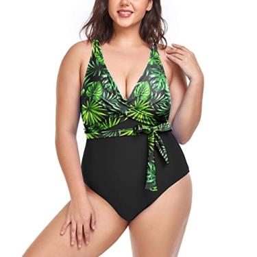 Imagem de Maiôs plus size com suporte para mulheres maiô esportivo feminino 2023 novo maiô sexy tamanho grande adulto, Verde, GG