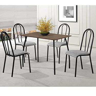 Imagem de Conjunto Sala de Jantar Mesa 100x60cm com 4 Cadeiras Flora Aço Nobre Móveis Preto/marrom/cinza
