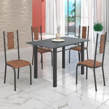 Imagem de Conjunto Sala de Jantar Bahia Mesa Tubo 120x75cm Tampo Pedra com 4 Cadeiras Marrom/Prata