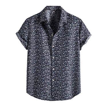 Imagem de Camiseta masculina moda curta étnica camiseta manga casual impressão masculina blusa masculina camisas masculinas P tops de manga longa, Preto, G