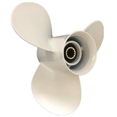 Imagem de MARKGOO Hélice para motor de popa Yamaha 25 30 40 48 50 55 60 HP F30 F40 F50 F60 Peças de motor de barco hélice de alumínio 12 1/4X9-G RH 13 dentes estriados 3,5 caixa de engrenagem com kit de cubo 663-45956-01-000
