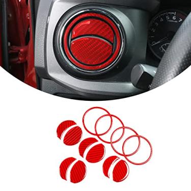 Imagem de TongSheng 12 peças para Tacoma 2015 2016 2017 2018 2019 2020 2021 2022 adesivo 3D centro de fibra de carbono macia capa de acabamento de moldura de ventilação para ar condicionado acessórios internos de carro (fibra de carbono vermelha)