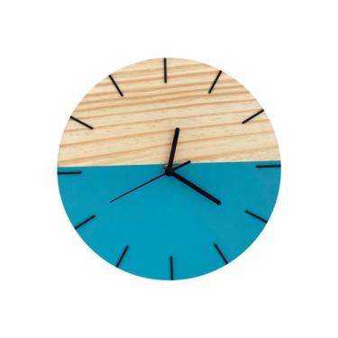 Imagem de Relógio De Parede Em Madeira Minimalista Azul Com Detalhes Em Preto 28