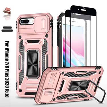 Imagem de LMDAMZ Capa resistente para Apple iPhone 7 Plus/8 Plus, camada dupla híbrida de camada militar, protetor de amortecedor de borracha com protetor de câmera deslizante, suporte giratório de 360 graus