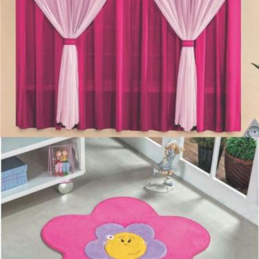 Imagem de Kit Combo Decoração Quarto De Criança = Cortina Filó + Tapete