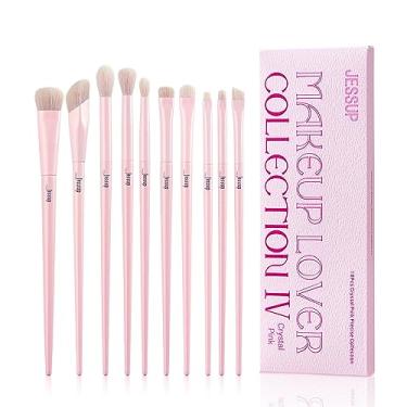 Imagem de Jessup Conjunto de pincéis de sombra, 10 peças de pincéis de maquiagem rosa para corretivo, pincel sintético premium para sombra, delineador, vinco, para maquiagem, T496