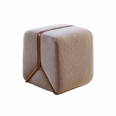 Imagem de Puff Slim Decorativo com Linho Bolonha e Base Dourada