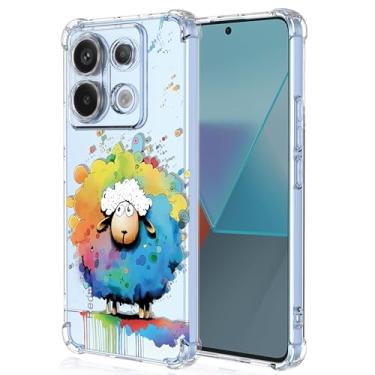 Imagem de XINYEXIN Capa transparente para Motorola Moto G04, fina à prova de choque TPU bumper capa de telefone transparente padrão fofo, arte legal colorida grafite série - ovelha