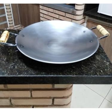 Imagem de Tacho Disco De Arado Frigideira Wok Chapa Em Aço Carbono Rustico Cabo Em Madeira