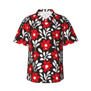 Imagem de Xiso Ver Camiseta masculina havaiana com flor de hibisco vermelho manga curta casual casual praia festa de verão na praia, Floral vermelho, GG