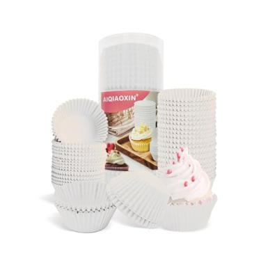 Imagem de 500 peças de forros de cupcake brancos padrão para assar, embalagens de cupcake de grau alimentício, antiaderentes, forros de muffin de pergaminho à prova de gordura, da Bake Choice (500 peças