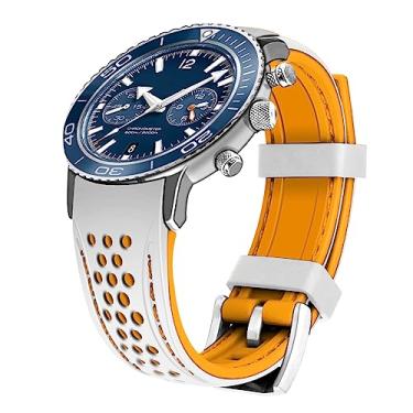 Imagem de Kai Tian Pulseira de relógio de borracha esportiva de corrida de 20 mm com extremidades curvas de silicone durável em dois tons branca (ponto laranja) para homens e mulheres