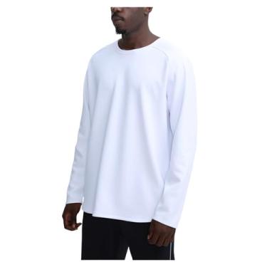 Imagem de Camisetas masculinas manga comprida gola redonda pulôver camiseta cor sólida fitness esportes camisetas casuais, Branco, XXG