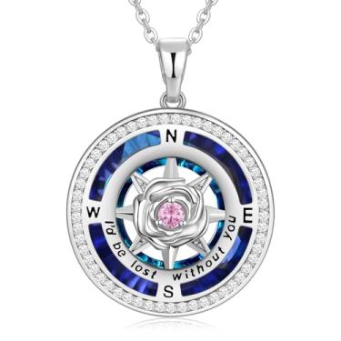 Imagem de Presentes de Natal para mulheres, pedra do mês de nascimento rosa, bússola de cristal para sua esposa Gilrfriend, ideias de presente de Natal, ouro rosa, diamante rosa, colar para mãe, filha, irmã,